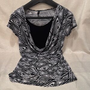 Jason Maxwell Black and White Graphic Asymmetrical Blouse